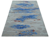 Custom Made Modern Abstract Silver And Blue Hand Tufted Wool Rug