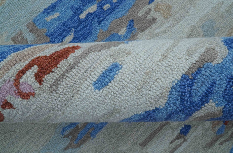 Custom Made Modern Abstract Silver And Blue Hand Tufted Wool Rug
