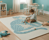 Custom Made Modern Animal Pattern Teal And Beige Hand Tufted Wool Area Rug