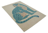 Custom Made Modern Animal Pattern Teal And Beige Hand Tufted Wool Area Rug
