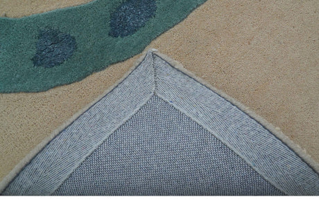 Custom Made Modern Animal Pattern Teal And Beige Hand Tufted Wool Area Rug