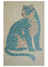 Custom Made Modern Animal Pattern Teal And Beige Hand Tufted Wool Area Rug
