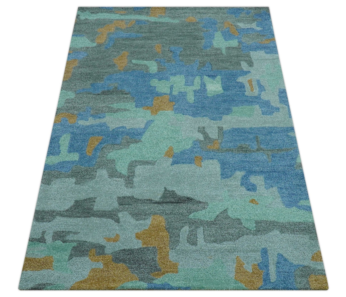 Custom Made Modern Blue Abstract Design Hand Tufted Wool And Viscose Area Rug