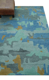 Custom Made Modern Blue Abstract Design Hand Tufted Wool And Viscose Area Rug