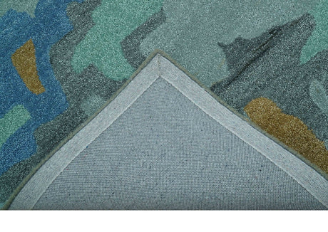 Custom Made Modern Blue Abstract Design Hand Tufted Wool And Viscose Area Rug