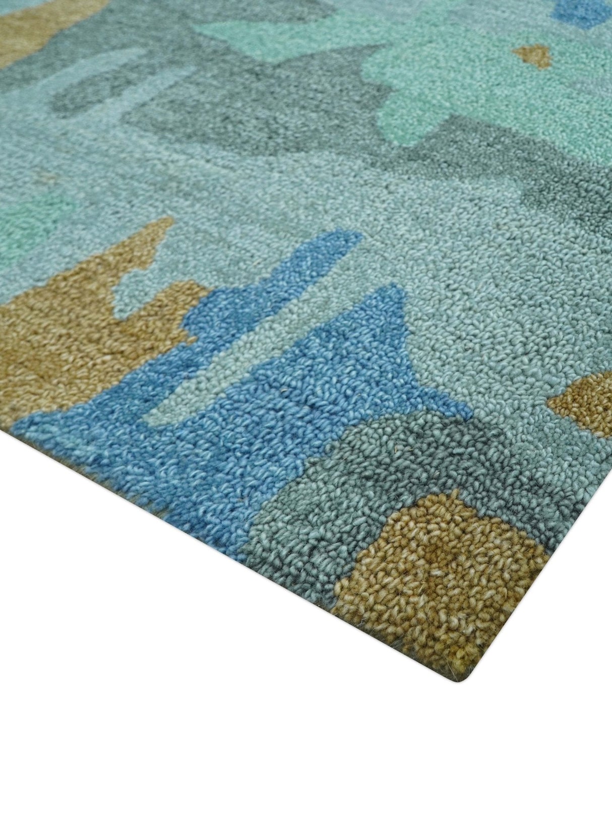 Custom Made Modern Blue Abstract Design Hand Tufted Wool And Viscose Area Rug