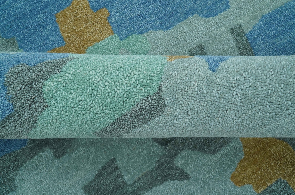 Custom Made Modern Blue Abstract Design Hand Tufted Wool And Viscose Area Rug