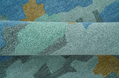 Custom Made Modern Blue Abstract Design Hand Tufted Wool And Viscose Area Rug