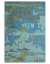 Custom Made Modern Blue Abstract Design Hand Tufted Wool And Viscose Area Rug