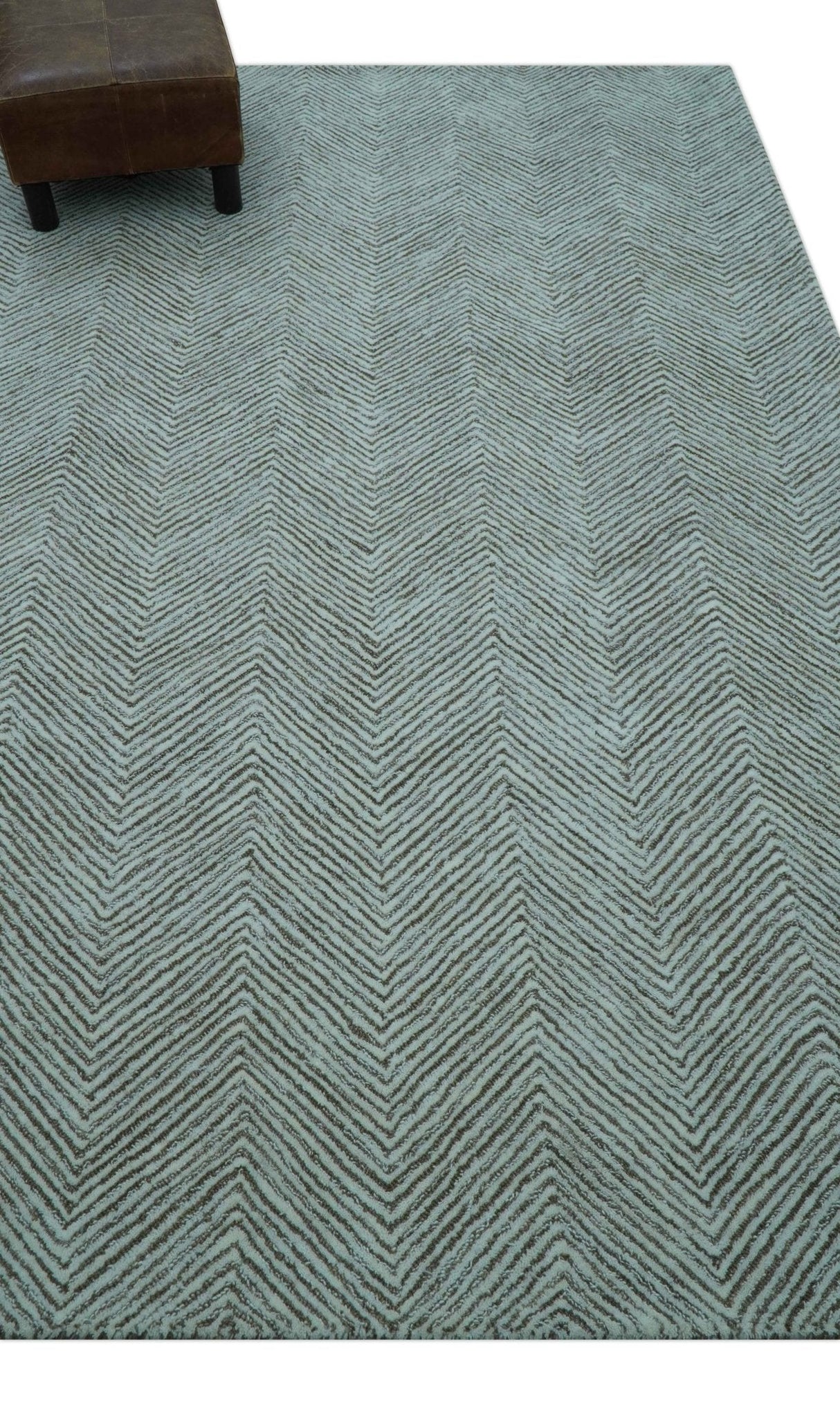 Custom Made Modern Chevron Ivory And Brown Hand Tufted Wool Area Rug