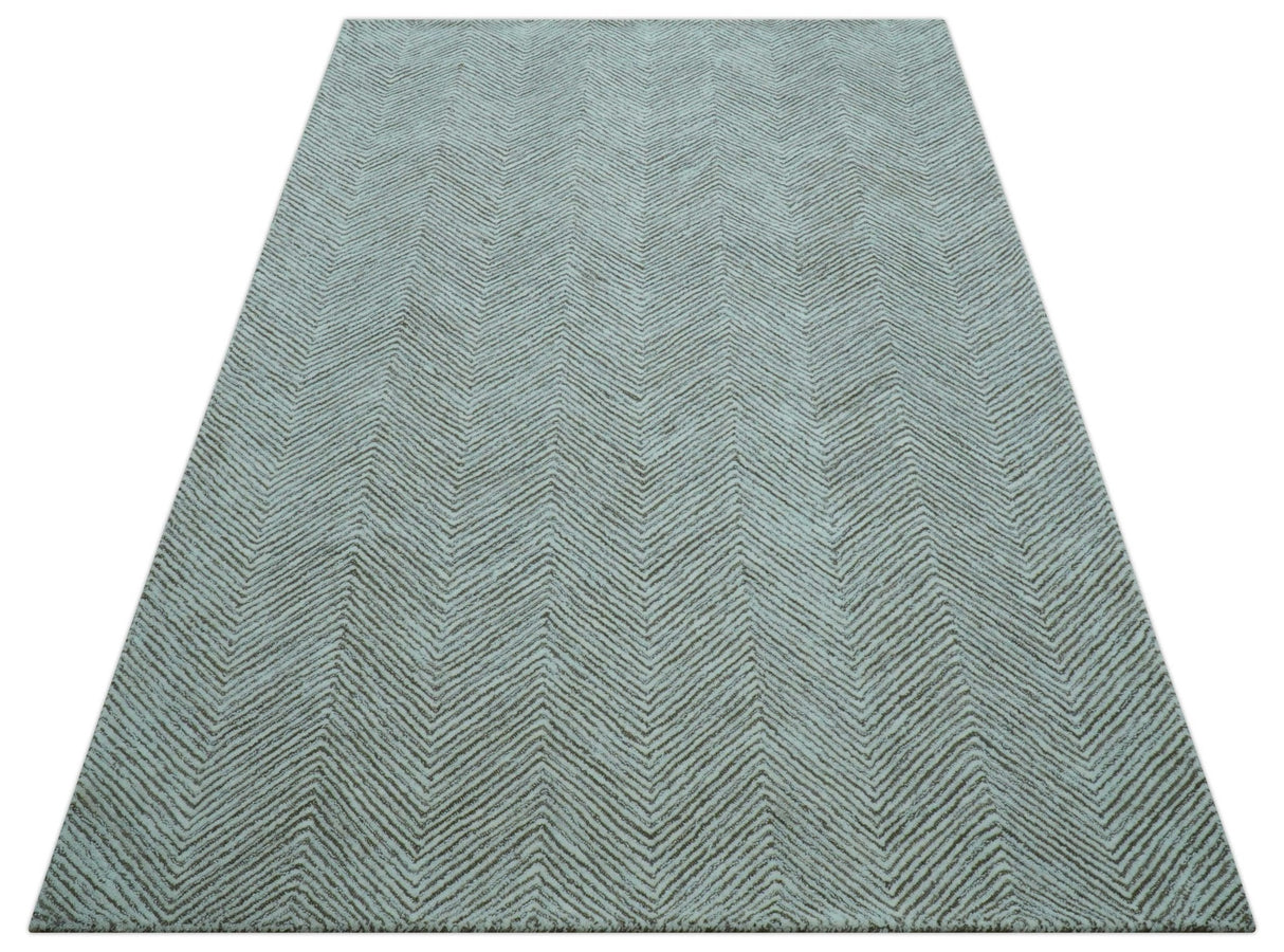 Custom Made Modern Chevron Ivory And Brown Hand Tufted Wool Area Rug