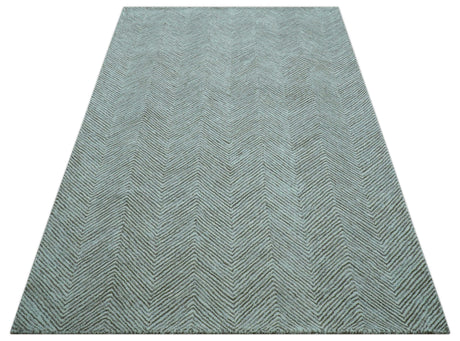 Custom Made Modern Chevron Ivory And Brown Hand Tufted Wool Area Rug