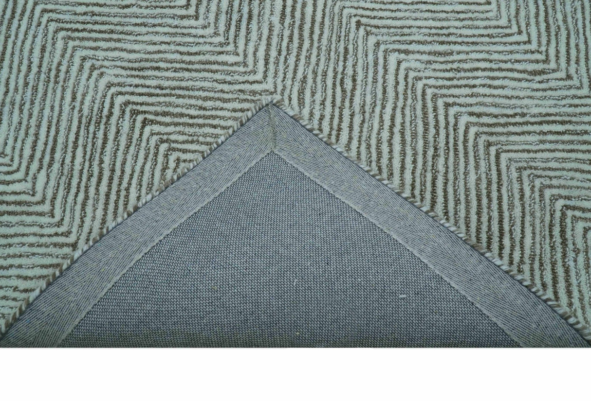 Custom Made Modern Chevron Ivory And Brown Hand Tufted Wool Area Rug