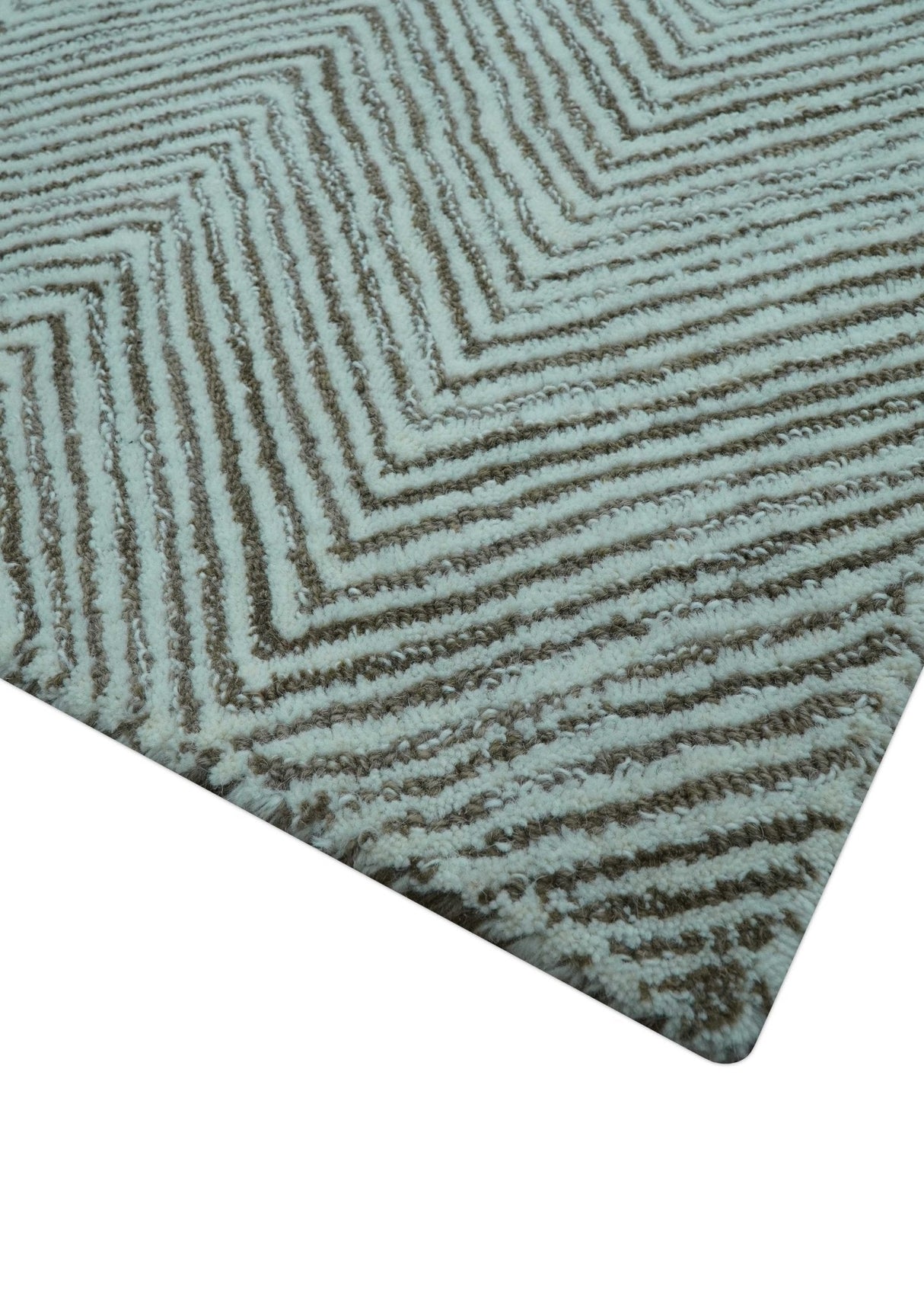 Custom Made Modern Chevron Ivory And Brown Hand Tufted Wool Area Rug