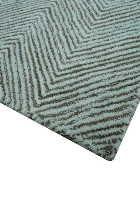 Custom Made Modern Chevron Ivory And Brown Hand Tufted Wool Area Rug