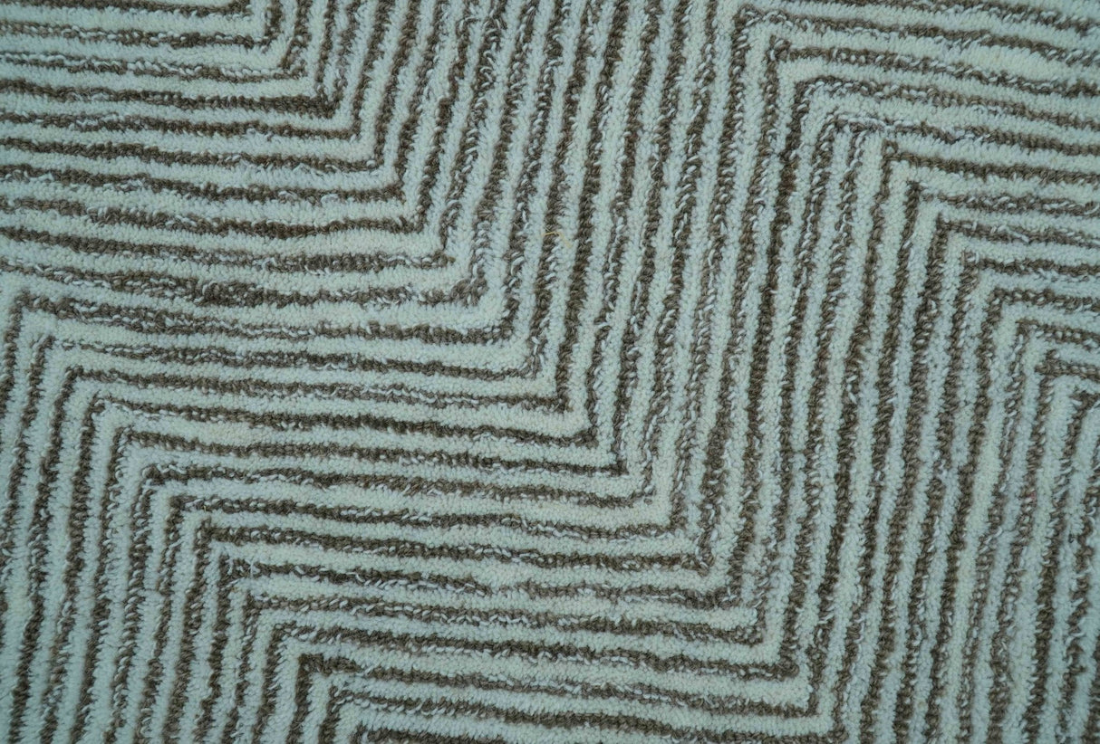 Custom Made Modern Chevron Ivory And Brown Hand Tufted Wool Area Rug