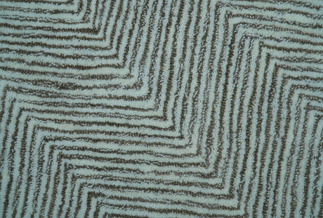 Custom Made Modern Chevron Ivory And Brown Hand Tufted Wool Area Rug