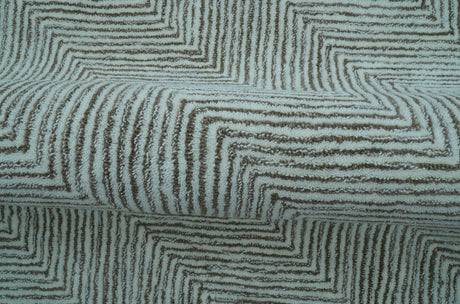 Custom Made Modern Chevron Ivory And Brown Hand Tufted Wool Area Rug