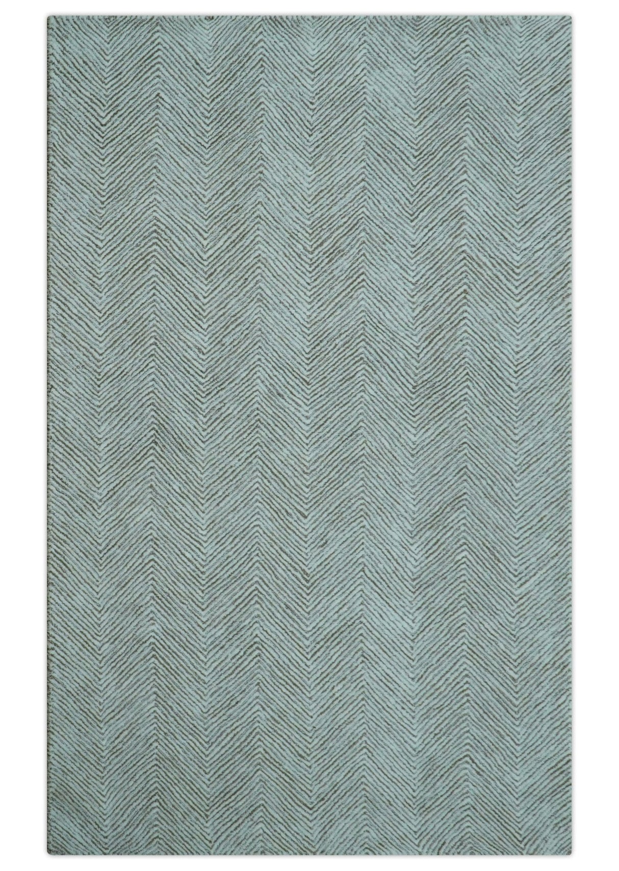 Custom Made Modern Chevron Ivory And Brown Hand Tufted Wool Area Rug