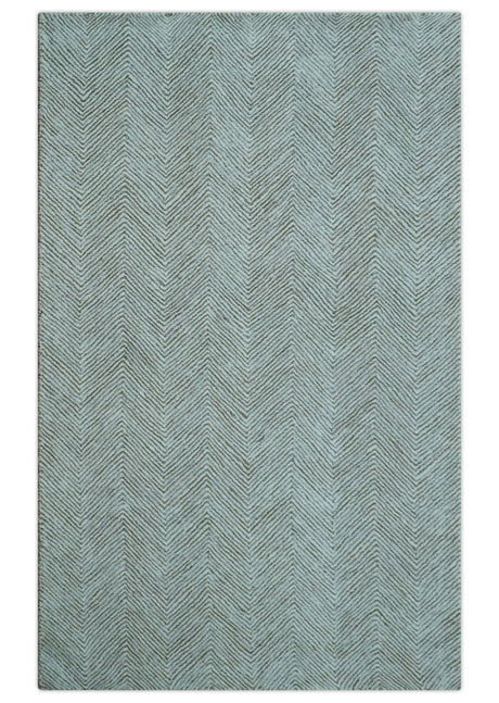 Custom Made Modern Chevron Ivory And Brown Hand Tufted Wool Area Rug