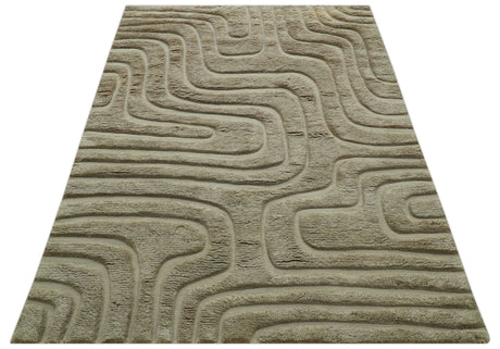 Custom Made Modern Contemporary Beige And Gray Hand Knotted Wool Rug