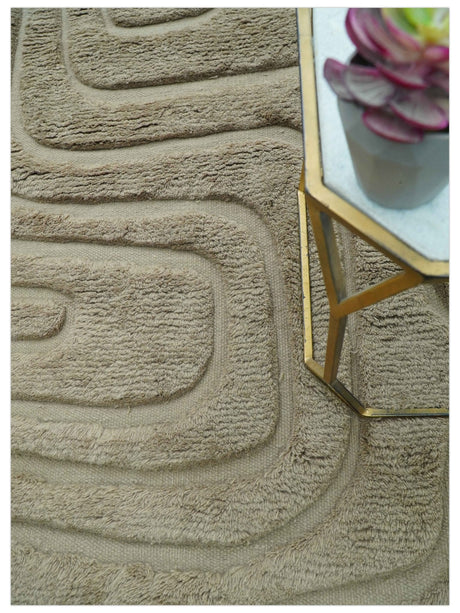 Custom Made Modern Contemporary Beige And Gray Hand Knotted Wool Rug