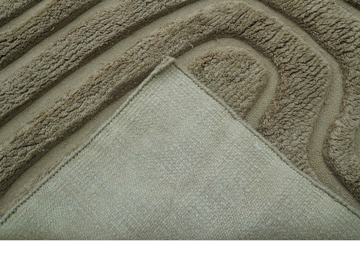 Custom Made Modern Contemporary Beige And Gray Hand Knotted Wool Rug
