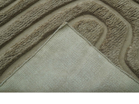 Custom Made Modern Contemporary Beige And Gray Hand Knotted Wool Rug