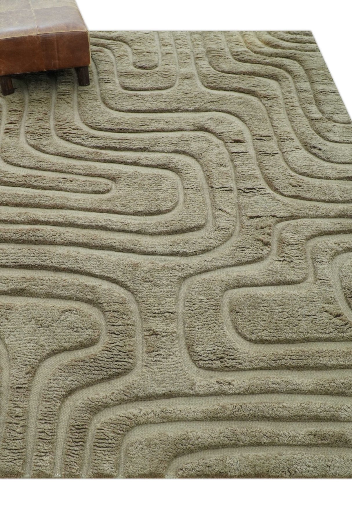 Custom Made Modern Contemporary Beige And Gray Hand Knotted Wool Rug