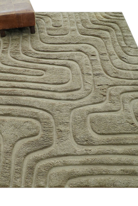 Custom Made Modern Contemporary Beige And Gray Hand Knotted Wool Rug
