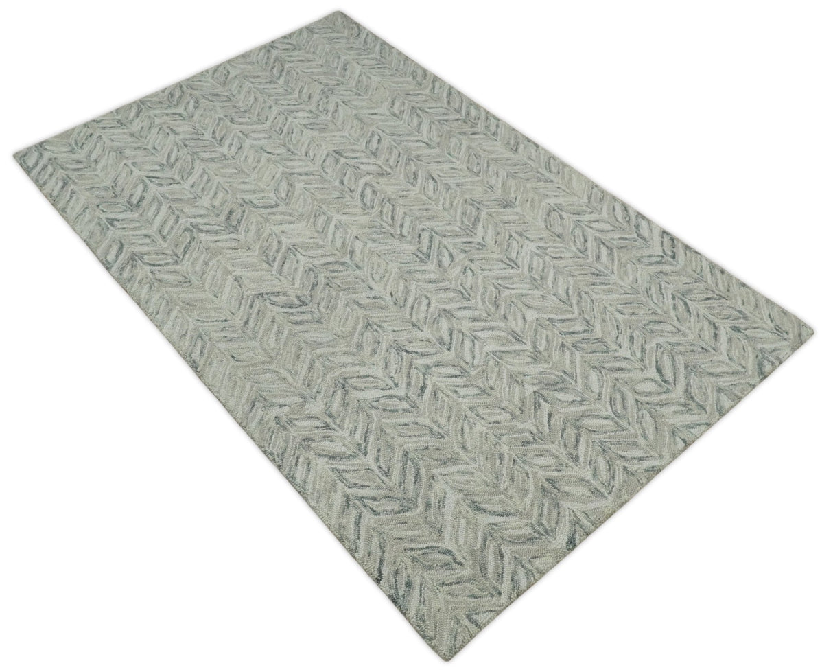 Custom Made Modern Contemporary Beige And Gray Hand Tufted Wool Rug