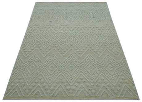Custom Made Modern Contemporary Beige Hand Knotted Wool Area Rug