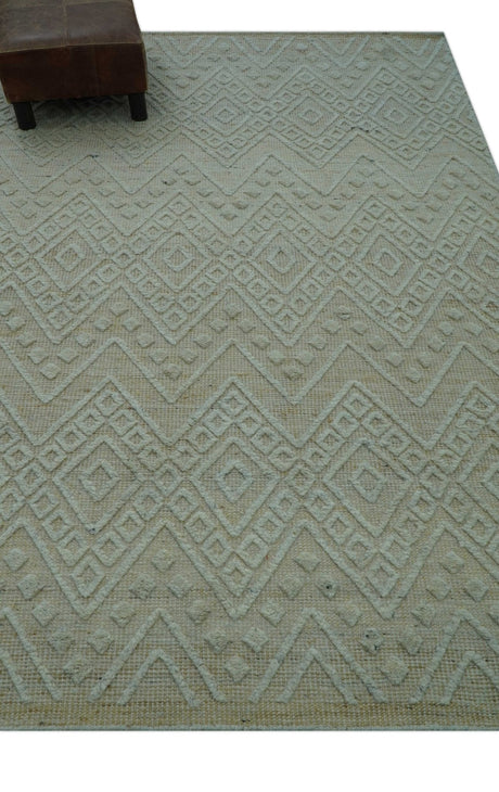 Custom Made Modern Contemporary Beige Hand Knotted Wool Area Rug
