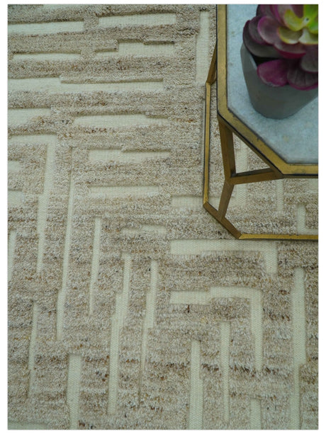 Custom Made Modern Contemporary Beige Hand Knotted Wool Area Rug