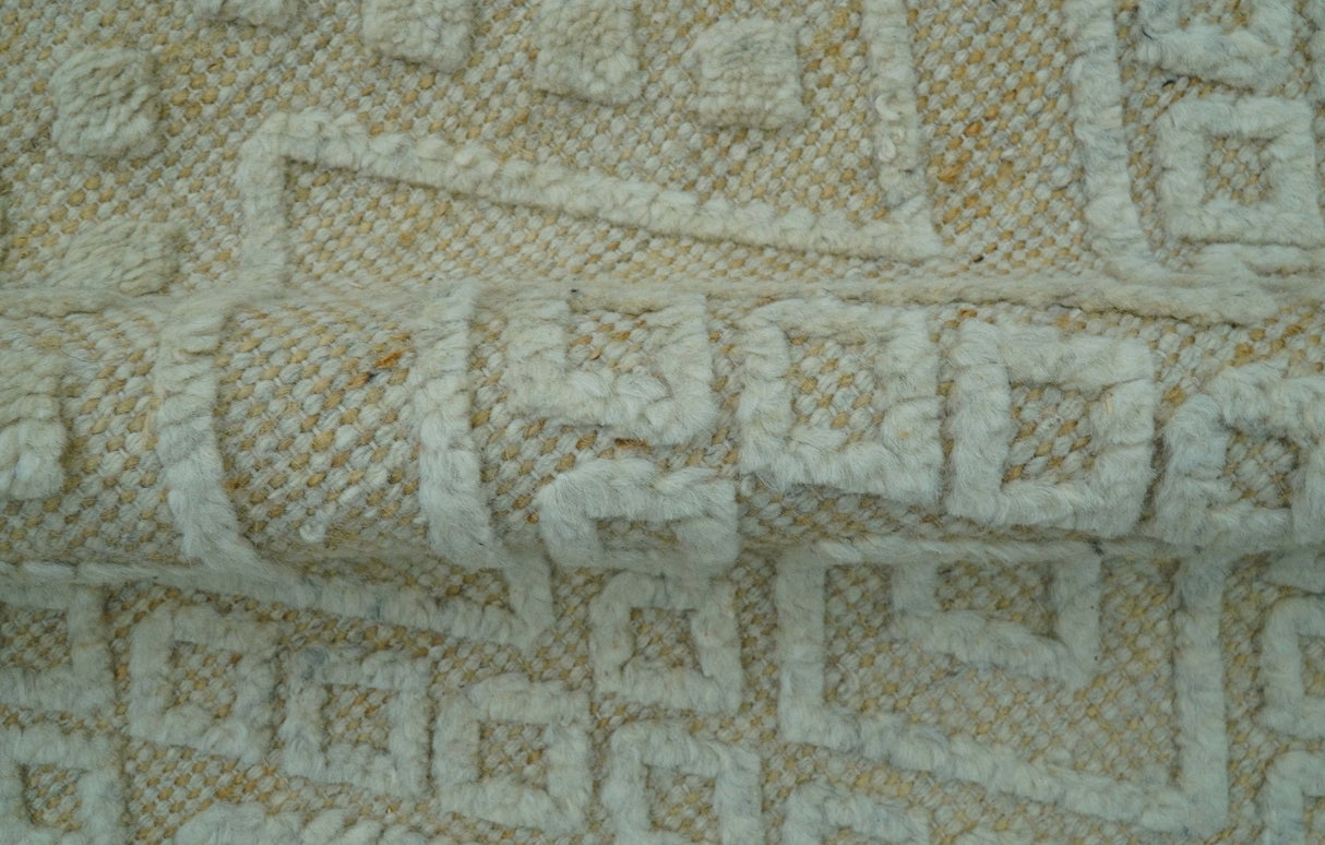 Custom Made Modern Contemporary Beige Hand Knotted Wool Area Rug