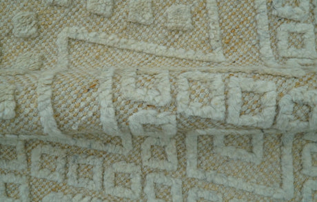 Custom Made Modern Contemporary Beige Hand Knotted Wool Area Rug