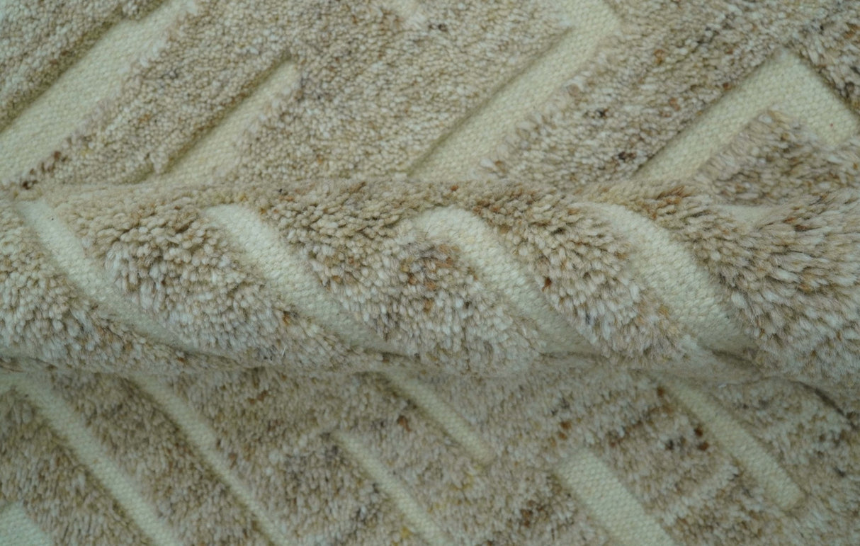 Custom Made Modern Contemporary Beige Hand Knotted Wool Area Rug