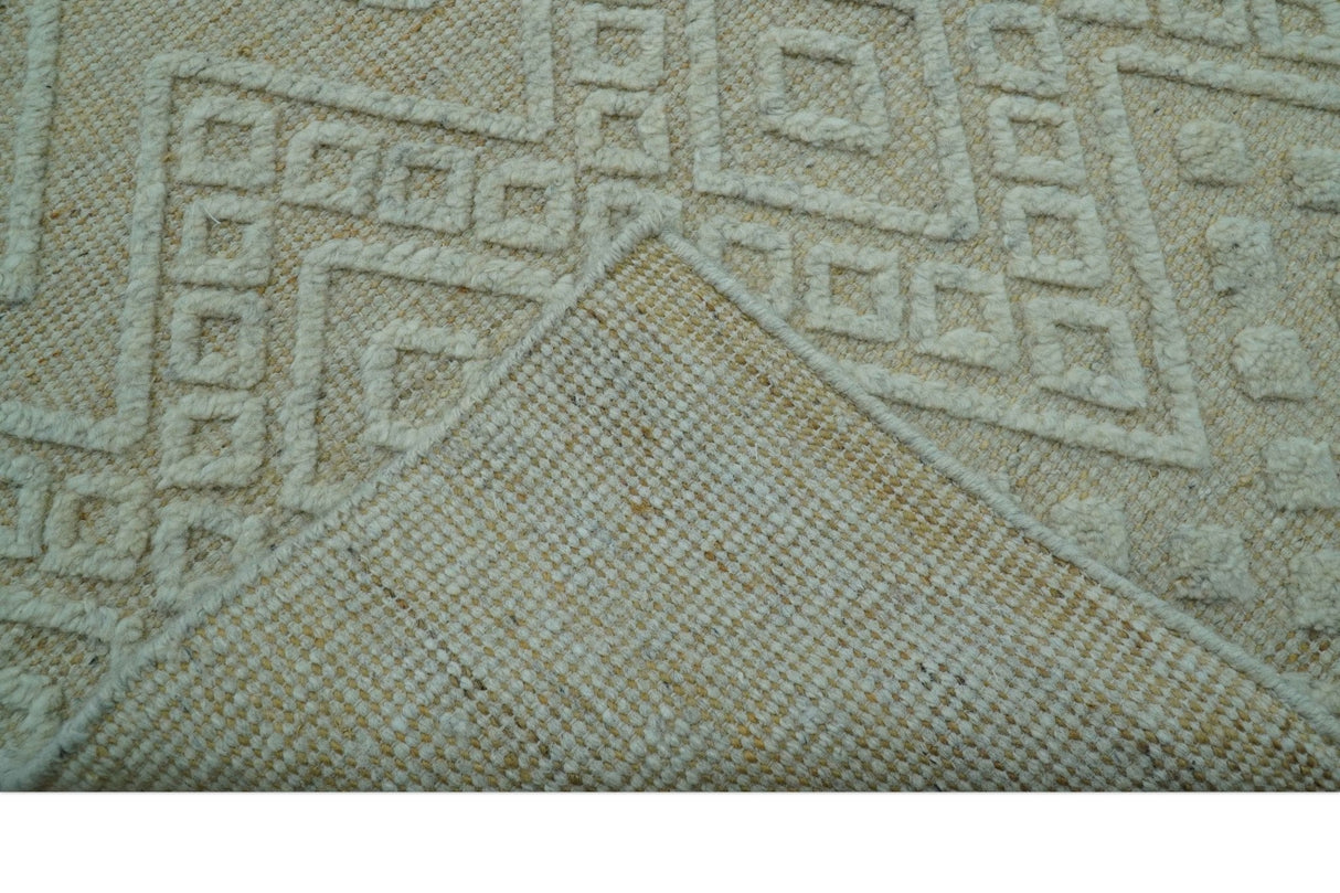 Custom Made Modern Contemporary Beige Hand Knotted Wool Area Rug