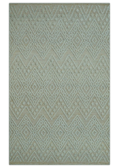 Custom Made Modern Contemporary Beige Hand Knotted Wool Area Rug