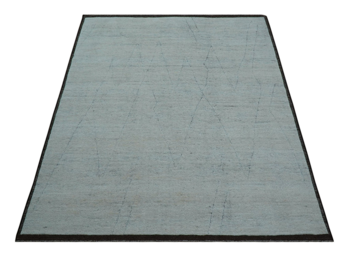 Custom Made Modern Contemporary White and Brown Hand Knotted Wool Rug