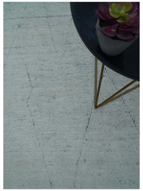 Custom Made Modern Contemporary White and Brown Hand Knotted Wool Rug