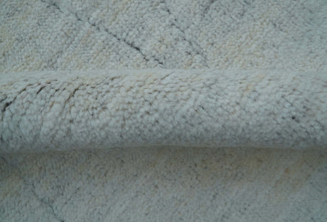 Custom Made Modern Contemporary White and Brown Hand Knotted Wool Rug