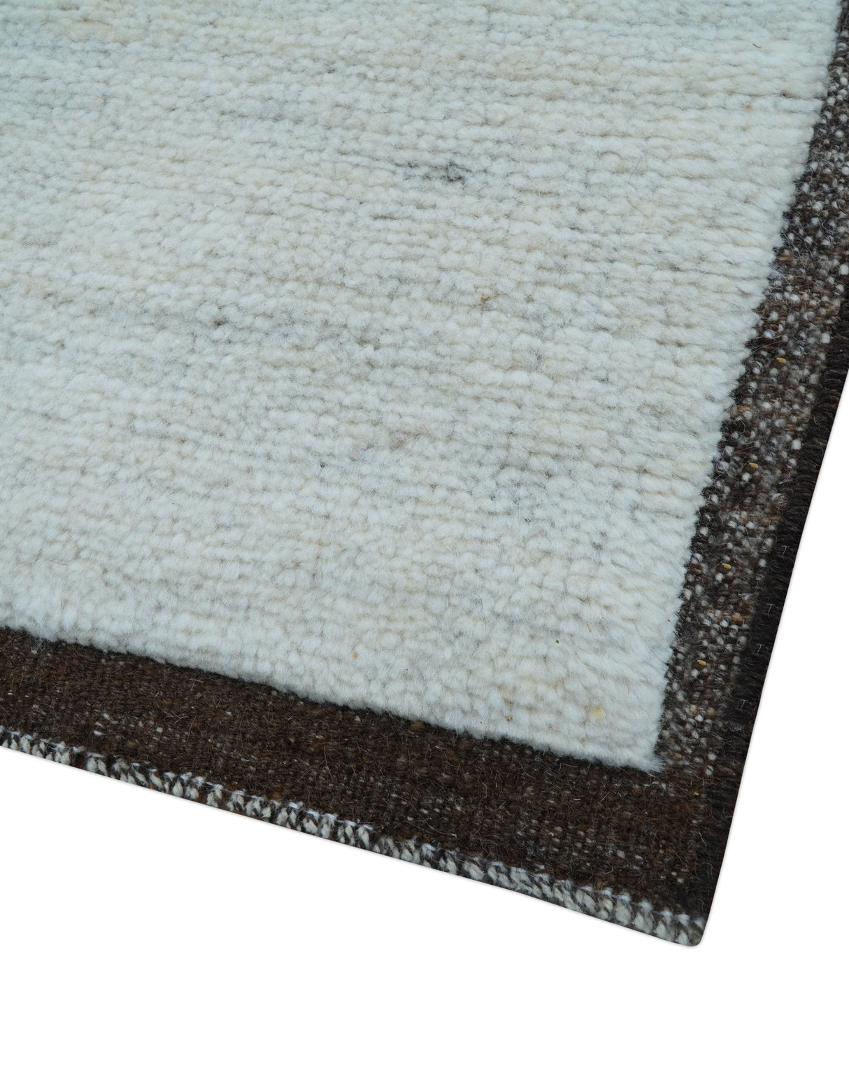 Custom Made Modern Contemporary White and Brown Hand Knotted Wool Rug