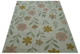 Custom Made Modern Floral Design Beige Hand Tufted Wool Area Rug
