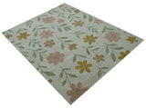 Custom Made Modern Floral Design Beige Hand Tufted Wool Area Rug