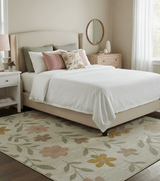 Custom Made Modern Floral Design Beige Hand Tufted Wool Area Rug