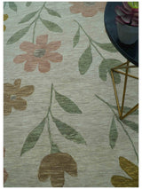 Custom Made Modern Floral Design Beige Hand Tufted Wool Area Rug