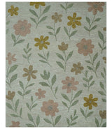 Custom Made Modern Floral Design Beige Hand Tufted Wool Area Rug