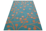 Custom Made Modern Floral Design Blue Hand Tufted Wool Area Rug