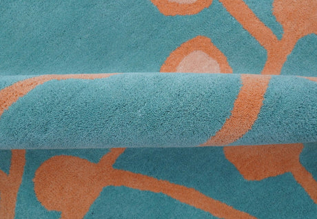 Custom Made Modern Floral Design Blue Hand Tufted Wool Area Rug